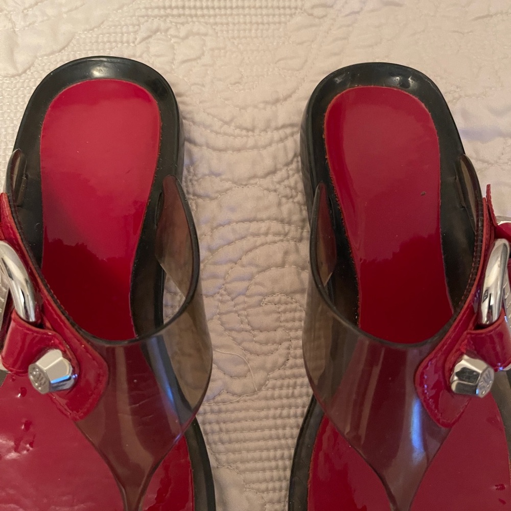 Stuart Weitzman Sandals, Size 7. Red And Clear Co… - image 4